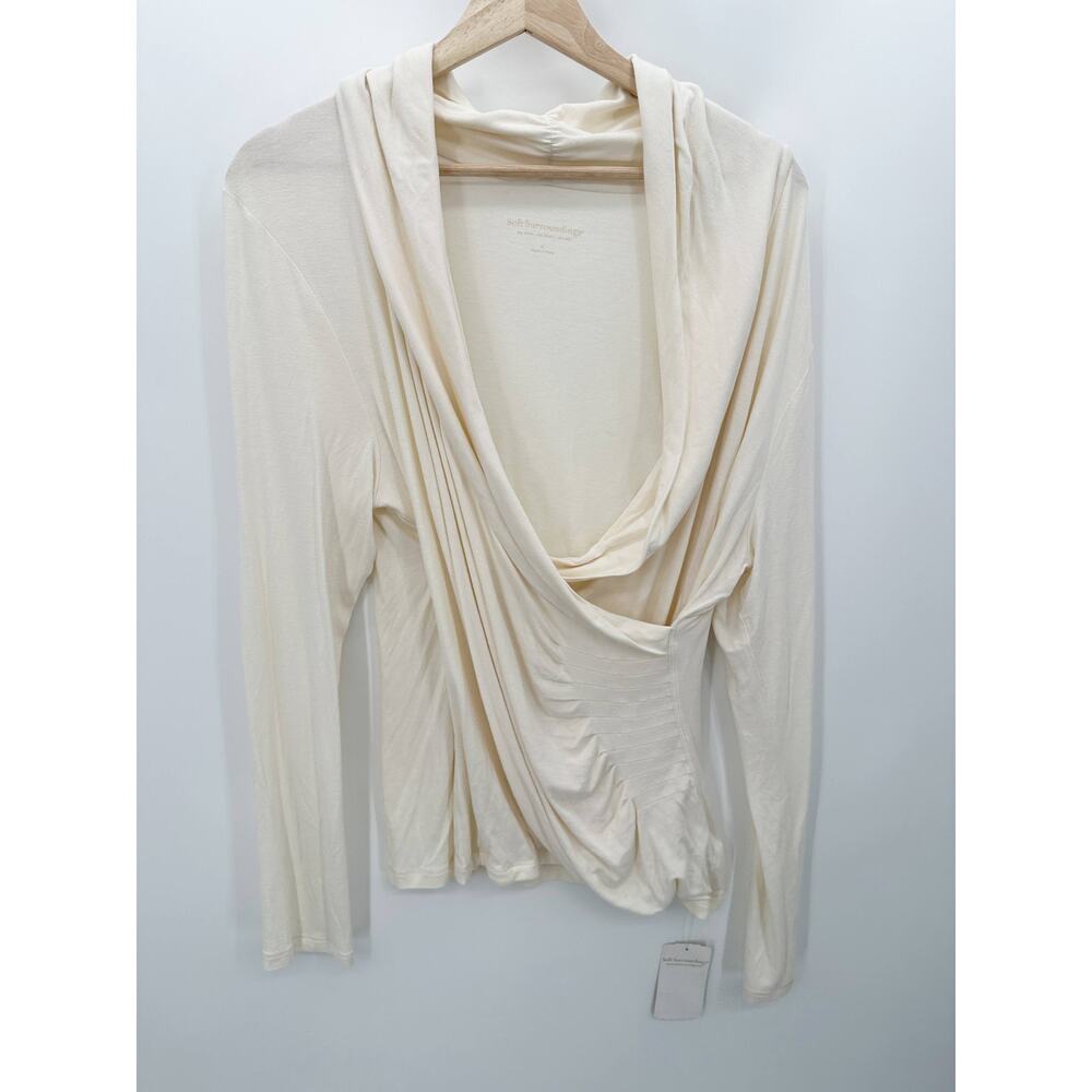 Soft Surroundings Top Women XL Cream Deep V-Neck Long Sleeve Surplice Stretch